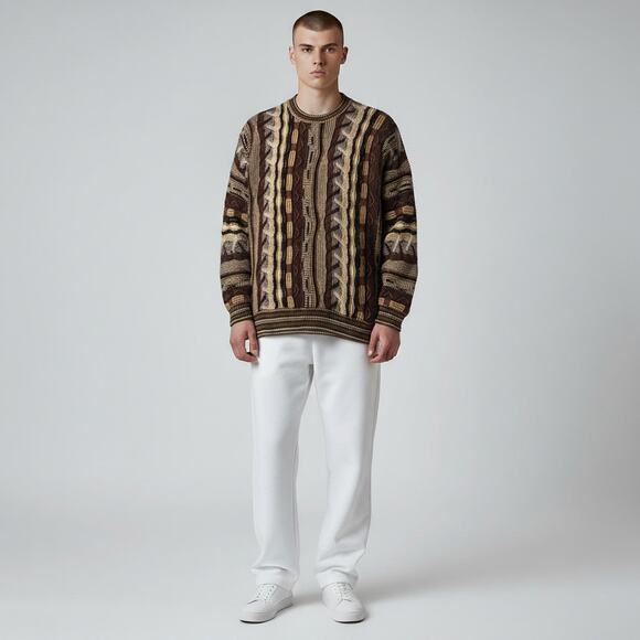 VINTAGE ABSTRACT PATTERN KNITTED PULLOVER SWEATER COOGIE STYLE MEN SIZE X - Picture 2 of 11